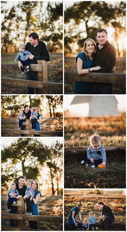 Mom, Dad, Baby in field at sunset thornton family photography session