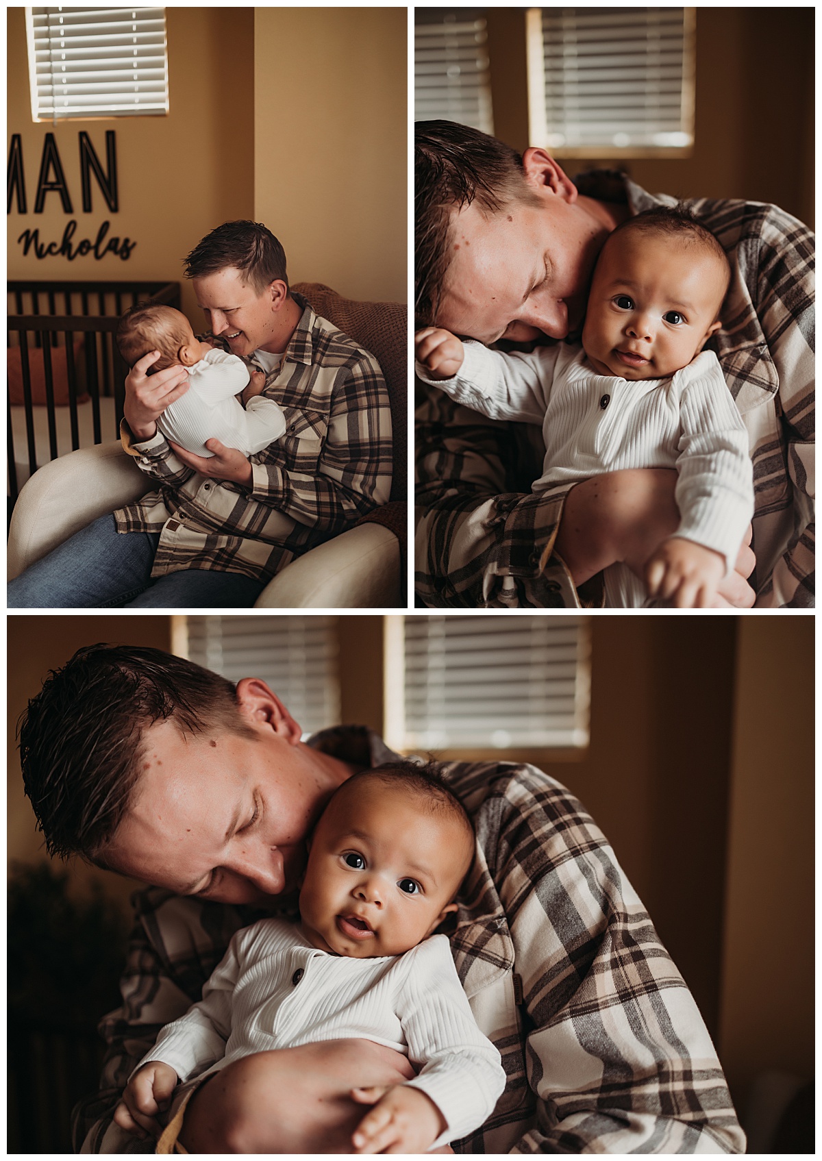 New dad snuggles son for Denver newborn photographer