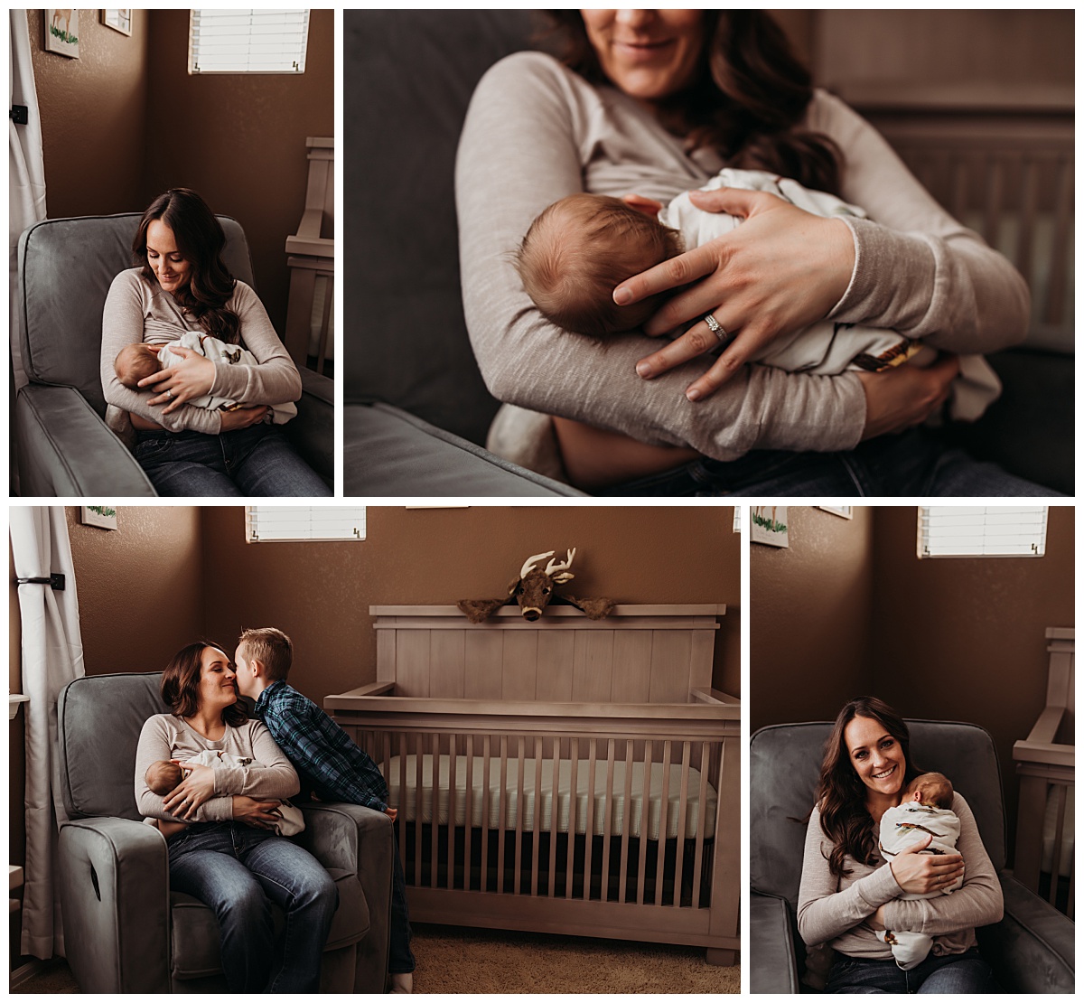 mother nurses son in nursery by Denver newborn photographer