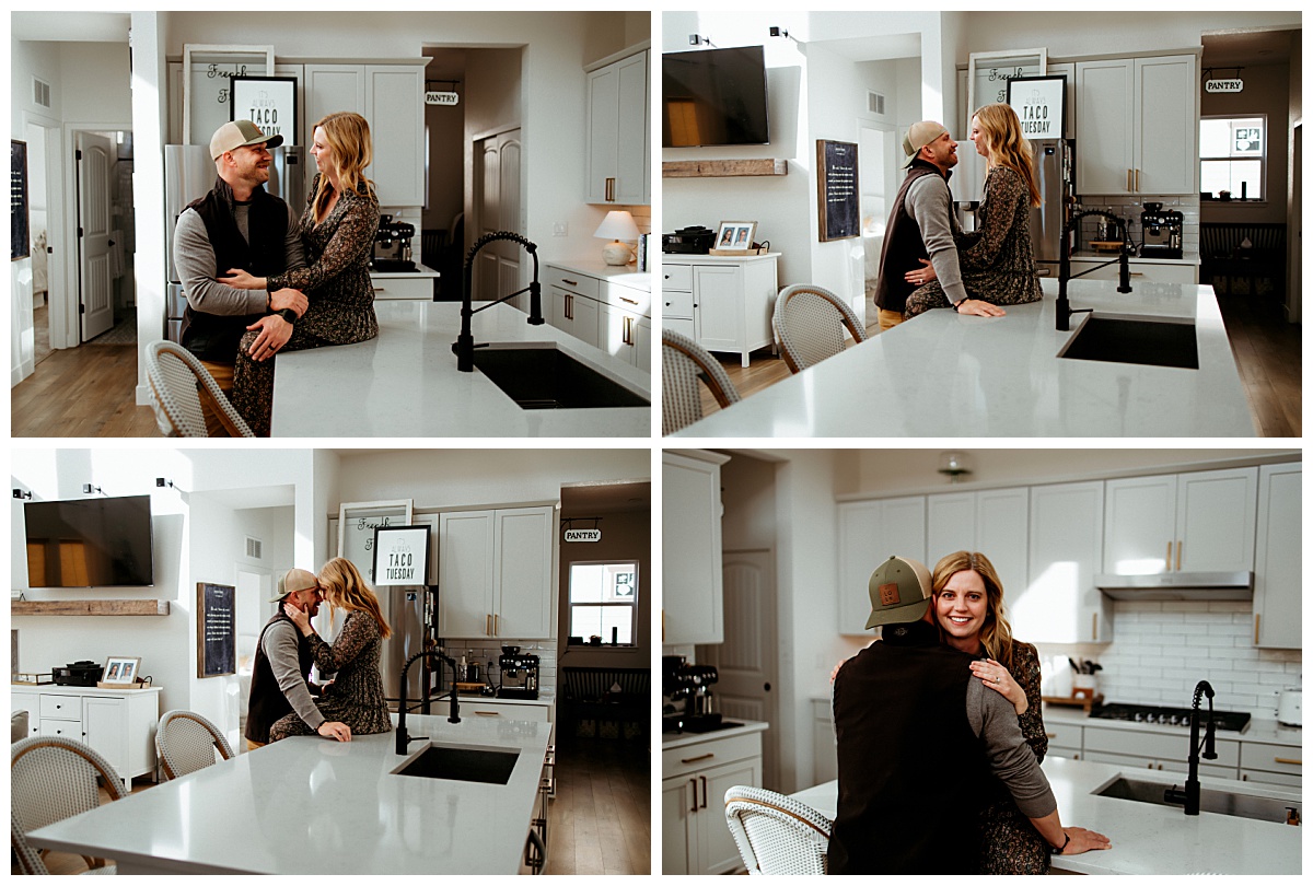couple leans close together at home by Denver lifestyle photographer