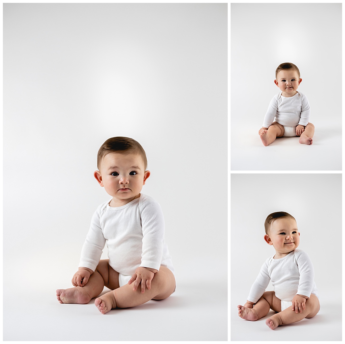 little one sits holding legs by Denver newborn photographer
