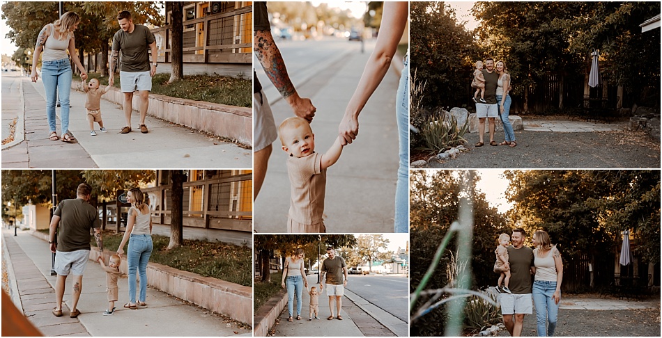 Family of three standing outside for outdoor lifestyle session in Thornton, Colorado. 